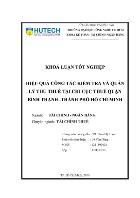 Luận văn thạc sĩ hay hiệu quả công tác kiểm tra và quản lý thu thuế tại chi cục thuế quận bình thạnh thành phố hồ chí minh