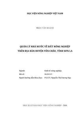 Luận văn thạc sĩ vnua quản lý nhà nước về đất nông nghiệp trên địa bàn huyện yên châu tỉnh sơn la