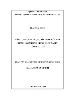 Luận văn thạc sĩ hay nâng cao chất lượng tín dụng của chi nhánh ngân hàng chính sách xã hội tỉnh lào cai
