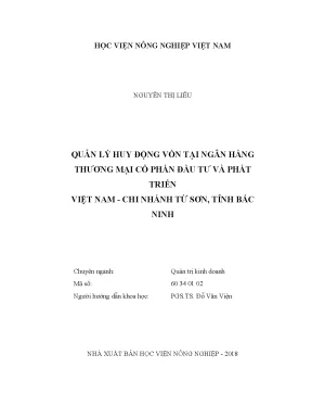 Luận văn thạc sĩ vnua quản lý huy động vốn tại ngân hàng thương mại cổ phần đầu tư và phát triển việt nam chi nhánh từ sơn tỉnh bắc ninh