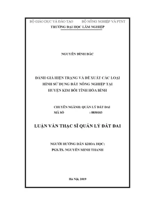 Luận văn thạc sĩ hay đánh giá hiện trạng và đề xuất các loại hình sử dụng đất nông nghiệp tại huyện kim bôi tỉnh hòa bình