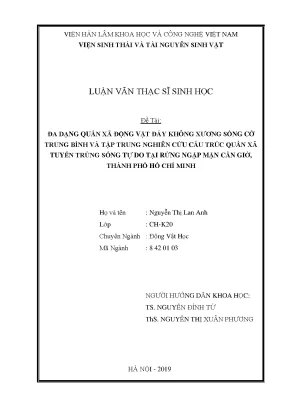 Luận văn thạc sĩ hay đa dạng quần xã động vật đáy không xương sống cỡ trung bình và tập trung nghiên cứu cấu trúc quần xã tuyến trùng sống tự do tại rừng ngập mặn cận giờ thành phố hồ chí minh