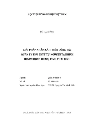 Luận văn thạc sĩ vnua giải pháp nhằm cải thiện công tác quản lý thu bảo hiểm y tế tự nguyện tại bảo hiểm xã hội huyện đông hưng tỉnh thái bình