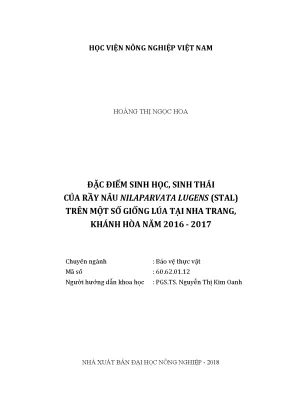 Luận văn thạc sĩ vnua đặc điểm sinh học sinh thái của rầy nâu nilaparvata lugens stal trên một số giống lúa tại nha trang khánh hòa năm 2016 2017
