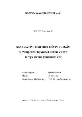 Luận văn thạc sĩ vnua đánh giá tình hình thực hiện phương án quy hoạch sử dụng đất đến năm 2020 huyện ân thi tỉnh hưng yên