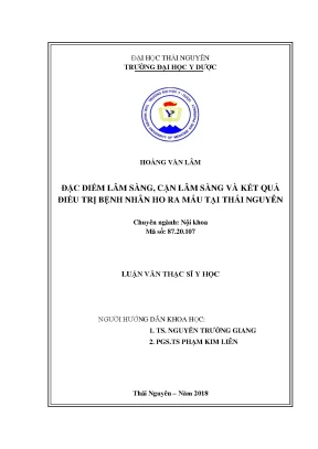 Luận văn thạc sĩ hay đặc điểm lâm sàng cận lâm sàng và kết quả điều trị bệnh nhân ho ra máu tại thái nguyên