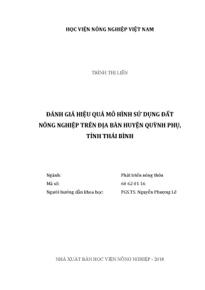 Luận văn thạc sĩ vnua đánh giá hiệu quả mô hình sử dụng đất nông nghiệp trên địa bàn huyện quỳnh phụ tỉnh thái bình