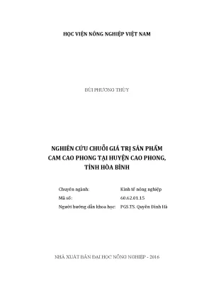 Luận văn thạc sĩ vnua nghiên cứu chuỗi giá trị sản phẩm cam cao phong tại huyện cao phong tỉnh hòa bình