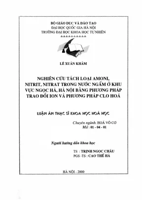 Luận văn thạc sĩ hus nghiên cứu tách loại amoni nitrit nitrat trong nước ngầm ở khu vực ngọc hà hà nội bằng phương pháp trao đổi ion và phương pháp clo hoá 60 44 25