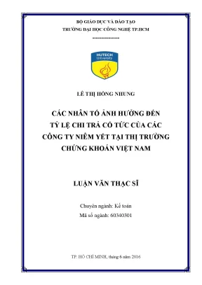 Luận văn thạc sĩ hay các nhân tố ảnh hưởng đến tỷ lệ chi trả cổ tức của các công ty niêm yết tại thị trường chứng khoán việt nam
