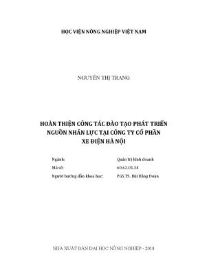Luận văn thạc sĩ vnua hoàn thiện công tác đào tạo phát triển nguồn nhân lực tại công ty cổ phần xe điện hà nội