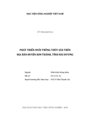 Luận văn thạc sĩ vnua phát triển nuôi trồng thủy sản trên địa bàn huyện kim thành tỉnh hải dương