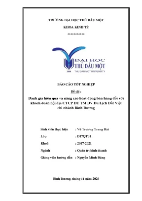 Khóa luận tốt nghiệp đánh giá hiệu quả và nâng cao hoạt động bán hàng đối với khách đoàn nội địa ctcp đt tm dv du lịch đất việt chi nhánh bình dương