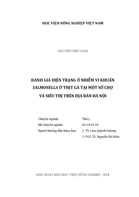 Luận văn thạc sĩ vnua đánh giá hiện trạng ô nhiễm vi khuẩn salmonella ở thịt gà tại một số chợ và siêu thị trên địa bàn hà nội