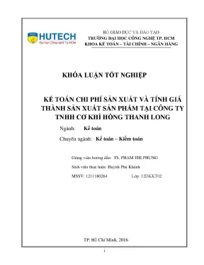 Luận văn thạc sĩ hay kế toán chi phí sản xuất và tính giá thành sản xuất sản phẩm tại công ty tnhh cơ khí hồng thanh long