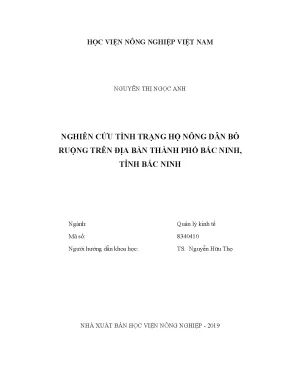Luận văn thạc sĩ vnua nghiên cứu tình trạng hộ nông dân bỏ ruộng trên địa bàn thành phố bắc ninh tỉnh bắc ninh