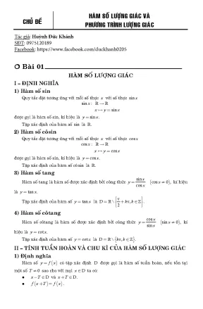 Tài liệu môn toán lớp 11 chuyên đề hàm số lượng giác và phương trình lượng giác huỳnh đức khánh