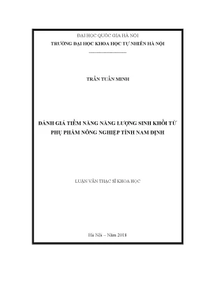 Luận văn thạc sĩ hus đánh giá tiềm năng năng lượng sinh khối từ phụ phẩm nông nghiệp tỉnh nam định