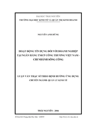 Luận văn thạc sĩ hay hoạt động tín dụng đối với doanh nghiệp tại ngân hàng tmcp công thương việt nam chi nhánh sông công