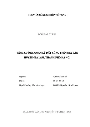 Luận văn thạc sĩ vnua tăng cường quản lý đất công trên địa bàn huyện gia lâm thành phố hà nội