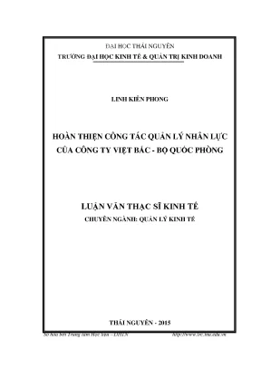 Luận văn thạc sĩ hay hoàn thiện công tác quản lý nhân lực của công ty việt bắc bộ quốc phòng