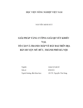 Luận văn thạc sĩ vnua giải pháp tăng cường giải quyết khiếu nại tố cáo và tranh chấp về đất đai trên địa bàn huyện mỹ đức thành phố hà nội