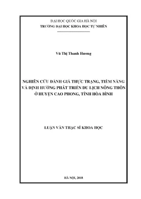 Luận văn thạc sĩ hus nghiên cứu đánh giá thực trạng tiềm năng và định hướng phát triển du lịch nông thôn ở huyện cao phong tỉnh hòa bình