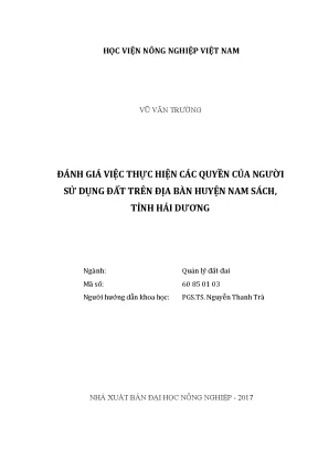 Luận văn thạc sĩ vnua đánh giá việc thực hiện các quyền của người sử dụng đất trên địa bàn huyện nam sách tỉnh hải dương