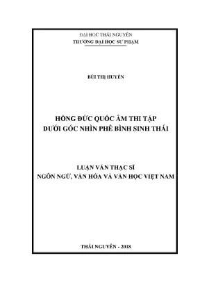 Luận văn thạc sĩ hay hồng đức quốc âm thi tập dưới góc nhìn phê bình sinh thái