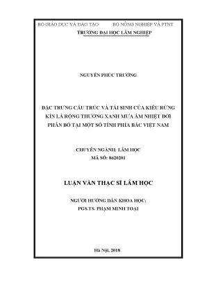 Luận văn thạc sĩ hay đặc trưng cấu trúc và tái sinh của kiểu rừng kín lá rộng thường xanh mưa ẩm nhiệt đới phân bố tại một số tỉnh phía bắc việt nam