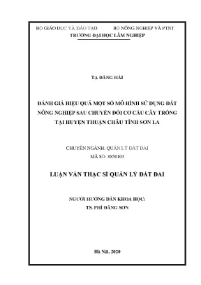 Luận văn thạc sĩ hay đánh giá hiệu quả một số mô hình sử dụng đất nông nghiệp sau chuyển đổi cơ cấu cây trồng tại huyện thuận châu tỉnh sơn la