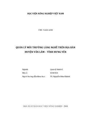 Luận văn thạc sĩ vnua quản lý môi trường làng nghề trên địa bàn huyện văn lâm tỉnh hưng yên