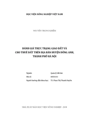 Luận văn thạc sĩ vnua đánh giá thực trạng giao đất và cho thuê đất trên địa bàn huyện đông anh thành phố hà nội