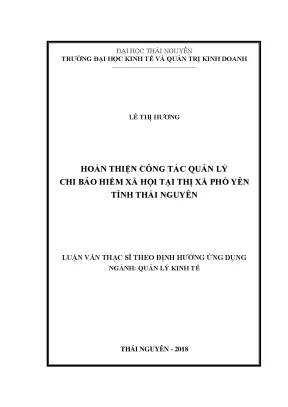 Luận văn thạc sĩ hay hoàn thiện công tác quản lý chi bảo hiểm xã hội tại thị xã phổ yên tỉnh thái nguyên