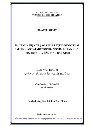 Luận văn thạc sĩ hay đánh giá hiện trạng chất lượng nước thải sau biogas tại một số trang trại chăn nuôi lợn trên địa bàn tỉnh bắc ninh