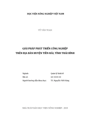 Luận văn thạc sĩ vnua giải pháp phát triển công nghiệp trên địa bàn huyện tiền hải tỉnh thái bình