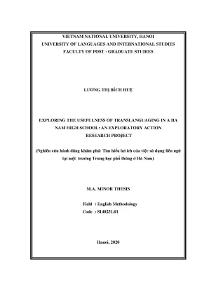 Luận văn thạc sĩ hus exploring the usefulness of translanguaging in a ha nam high school an exploratory action reseach project
