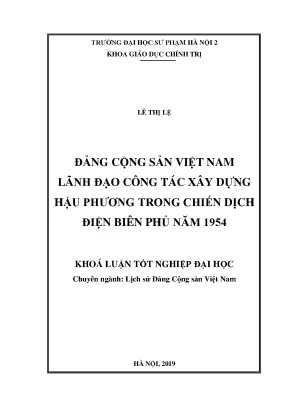 Luận văn thạc sĩ hay đảng cộng sản việt nam lãnh đạo công tác xây dựng hậu phương trong chiến dịch điện biên phủ năm 1954