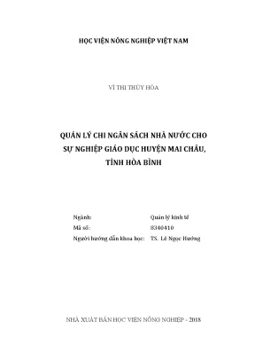 Luận văn thạc sĩ vnua quản lý chi ngân sách nhà nước cho sự nghiệp giáo dục huyện mai châu tỉnh hòa bình
