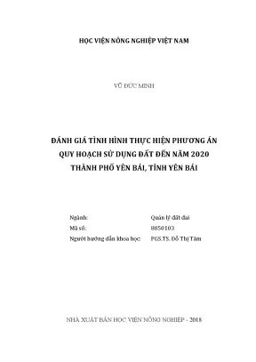 Luận văn thạc sĩ vnua đánh giá tình hình thực hiện phương án quy hoạch sử dụng đất đến năm 2020 thành phố yên bái tỉnh yên bái