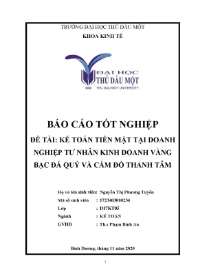 Khóa luận tốt nghiệp kế toán tiền mặt tại doanh nghiệp tư nhân kinh doanh vàng bạc đá quý và cầm đồ thanh tâm