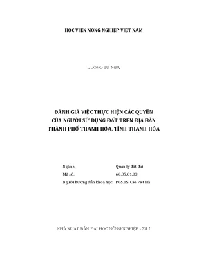 Luận văn thạc sĩ vnua đánh giá việc thực hiện các quyền của người sử dụng đất trên địa bàn thành phố thanh hóa tỉnh thanh hóa