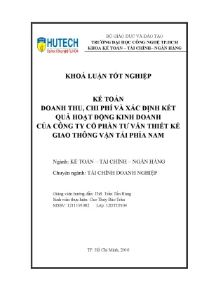 Luận văn thạc sĩ hay kế toán doanh thu chi phí và xác định kết quả hoạt động kinh doanh của công ty cổ phần tư vấn thiết kế giao thông vận tải phía nam