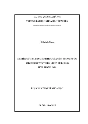 Luận văn thạc sĩ hus nghiên cứu đa dạng sinh học của côn trùng nước ở khu bảo tồn thiên nhiên pù luông tỉnh thanh hóa