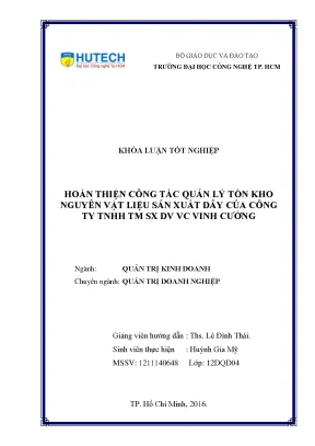 Luận văn thạc sĩ hay hoàn thiện công tác quản lý tồn kho nguyên vật liệu sản xuất dây của công ty tnhh tm sx dv vc vinh cường