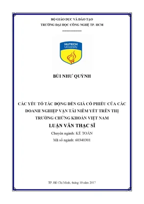 Luận văn thạc sĩ hay các yếu tố tác động đến giá cổ phiếu của các doanh nghiệp vận tải niêm yết trên thị trường chứng khoán việt nam