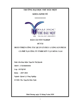 Khóa luận tốt nghiệp hoàn thiện công tác quản lý chất lượng cà phê tại công ty tnhh mtv vận đông nam