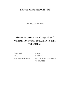 Luận văn thạc sĩ vnua tình hình chăn nuôi bò thịt và thử nghiệm nuôi vỗ béo bò lai hướng thịt tại đắk lắk