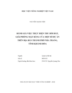 Luận văn thạc sĩ vnua đánh giá việc thực hiện thu hồi đất giải phóng mặt bằng của một số dự án trên địa bàn thành phố nha trang tỉnh khánh hòa