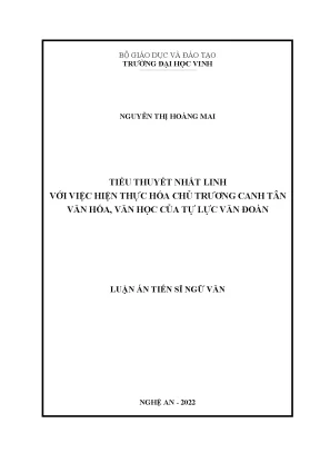 Luận án tiến sĩ tiểu thuyết nhất linh với việc hiện thực hoá chủ trương canh tân văn hoá văn học của tự lực văn đoàn